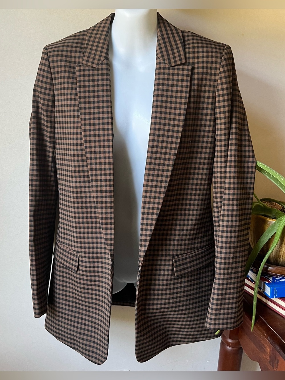 Gianni Bini NWT brown & black gingham checkered blazer oversized